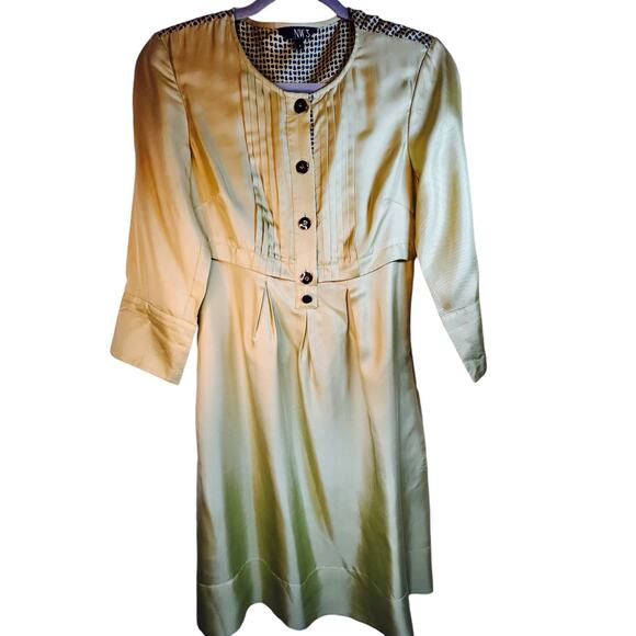 Rare Hobbs NW3 Silk Chartreuse Dress - Size 8 - Picture 2 of 13